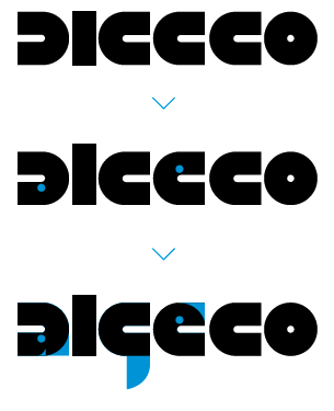 „Evidențierea caracterului modular al logo-ului Algeco. Prin descompunerea vocabularului formelor literelor, descoperim că litera C este modulul de bază pentru desenarea fiecărei litere.”