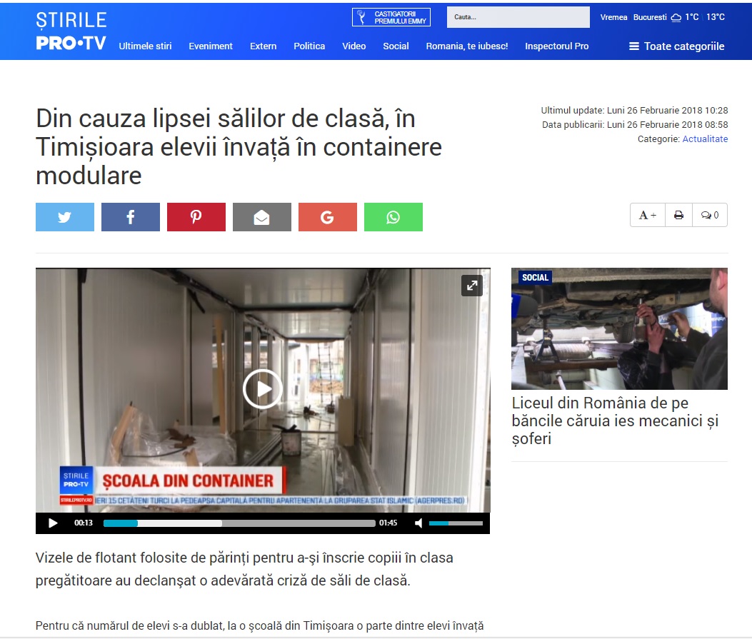 Algeco Romania - Scoala Timisoara